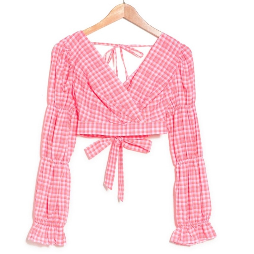 Topshop Gingham Cropped Blouse